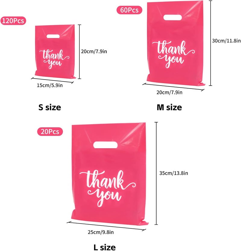 Heran 200PCS Thank You Bags for Small Business Pink Retail Bags with Handle, 3 Sizes Plastic Grocery Merchandise Sale Bag for Clothes Boutique Gift, Reusable Goodie Bag Bulk for Store Party Favor Purchase - Image 3